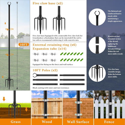 2 Pack String Light Poles,10 Ft Light Poles for Outside String Lights,Outdoor Lights Pole with Fork,Metal Poles Stand for Patio Deck Backyard