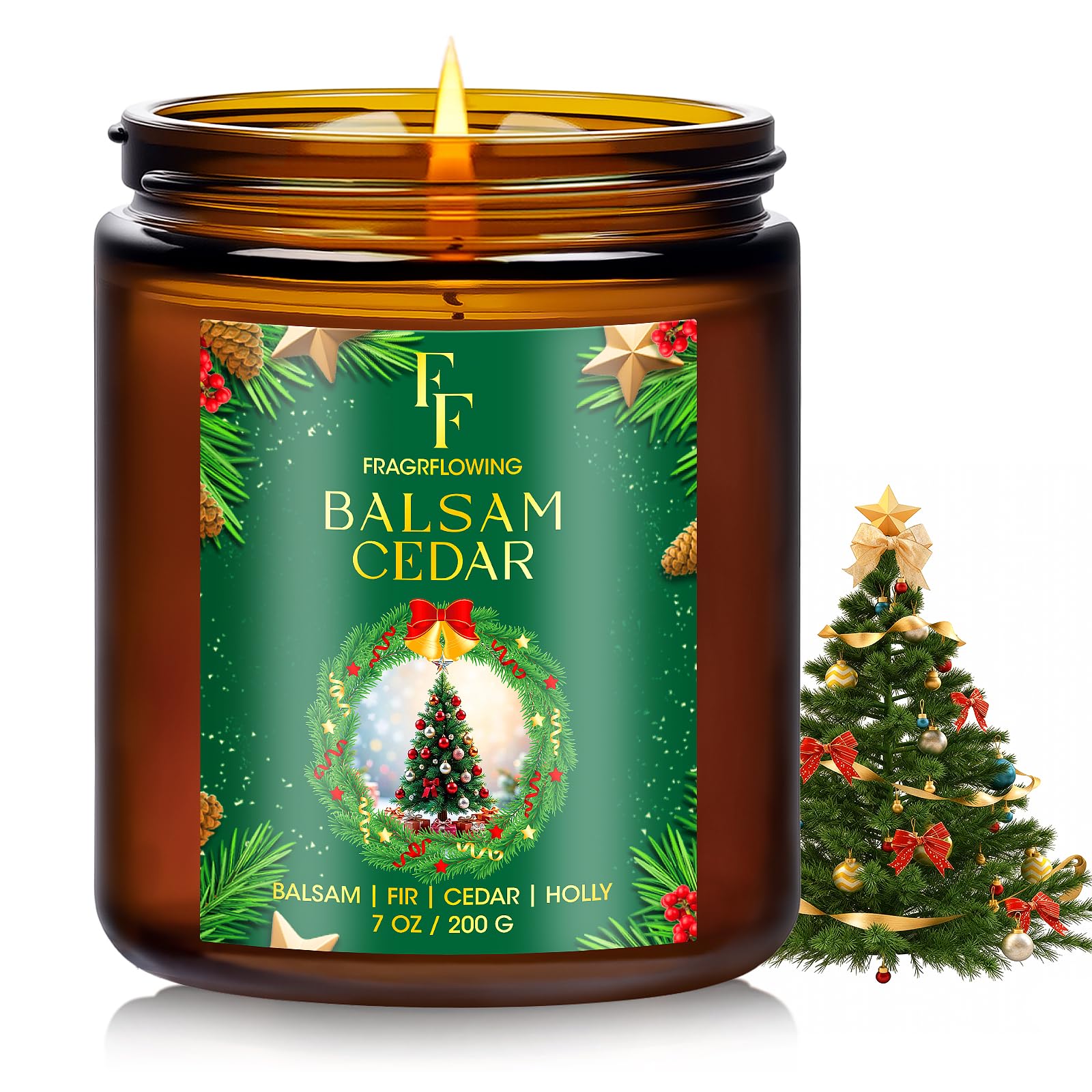 Christmas Candles Set, Scented Candles for Home, 4 Pack Holiday Natural Soy Candles, Christmas Gifts for Women Men, Festival Fragrance of Balsam Cedar/Cookies/Mulled Cider/Cinnamon