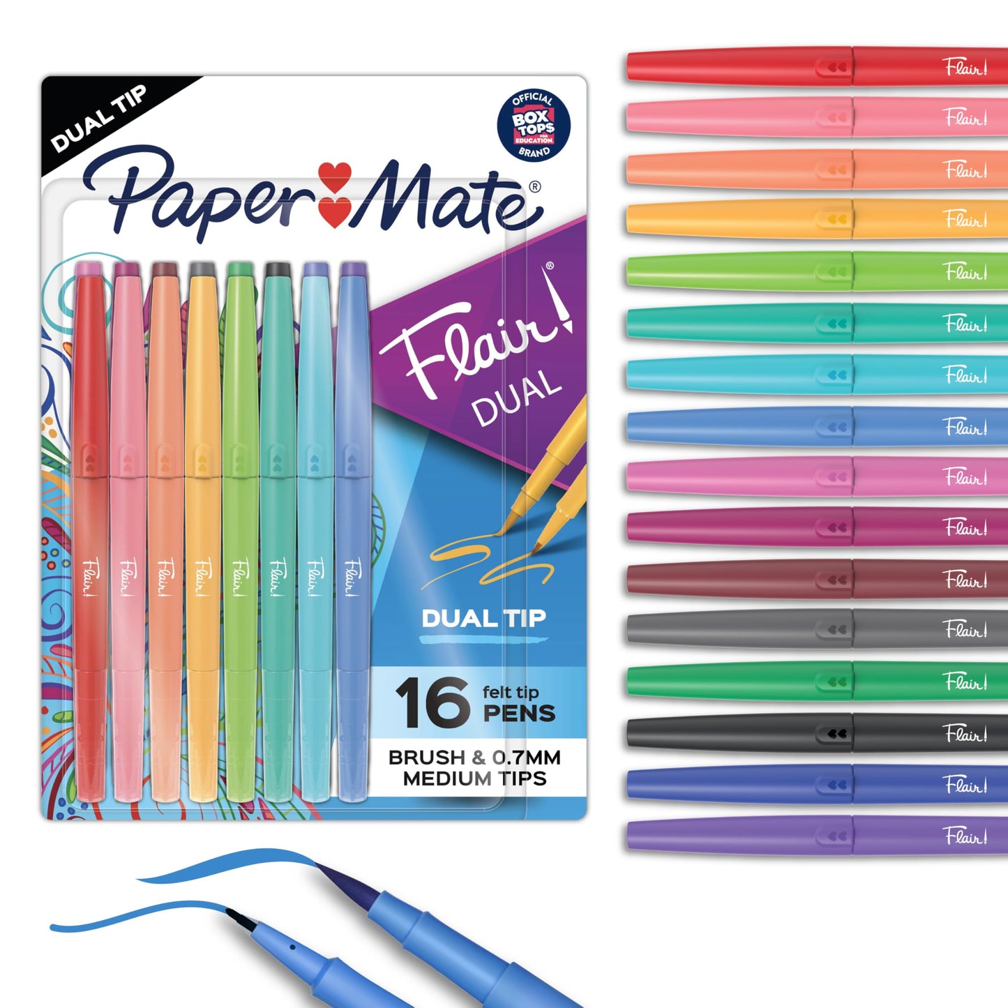 Paper Mate Flair Felt Tip Pens, Medium Point (0.7mm), Assorted Colors, 16 Count