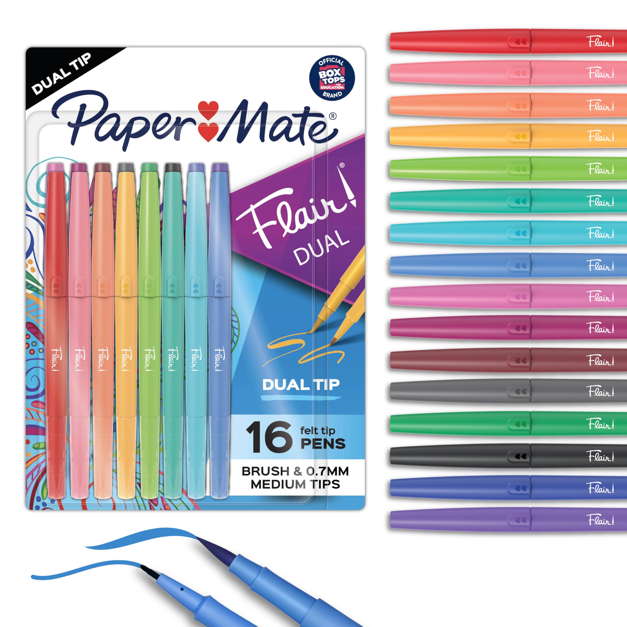 Paper Mate Flair Felt Tip Pens, Medium Point (0.7mm), Assorted Colors, 16 Count