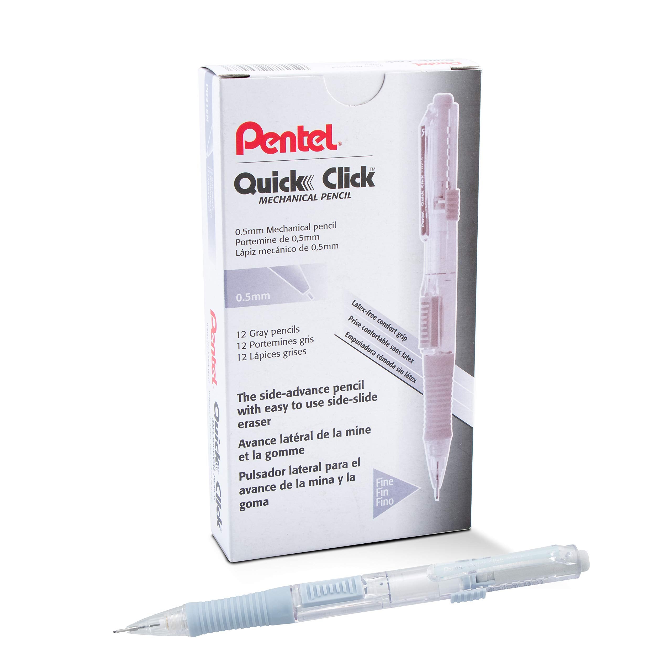 Pentel Quick Click Mechanical Pencil, (0.7mm), Medium, Gray Barrel, Box of 12 Pencils (PD217N)