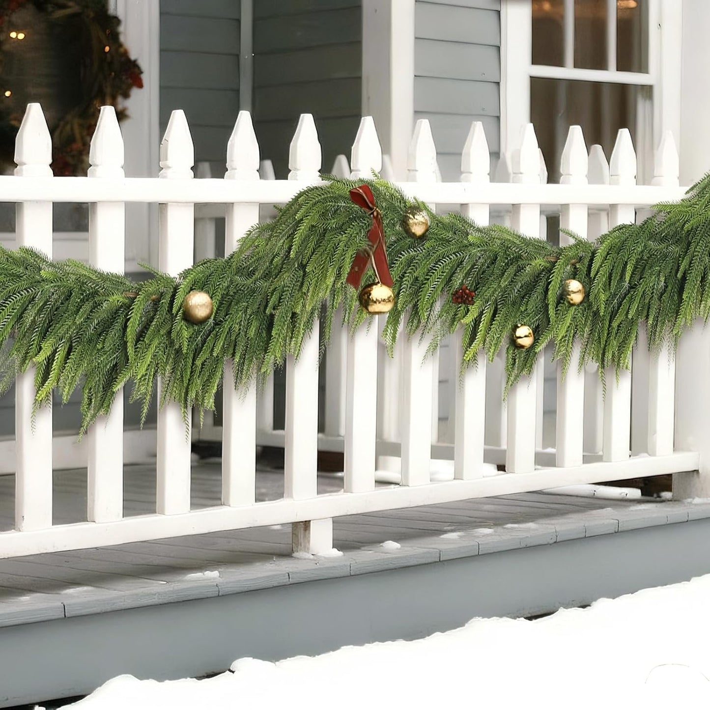 5FT Christmas Norfolk Pine Garland -2PCS, Artificial Pine Needles Garlands Faux Greenery Fake Garland for Holiday Fireplace,Table,Window,Stairs,Mante,Indoor Outdoor Decor