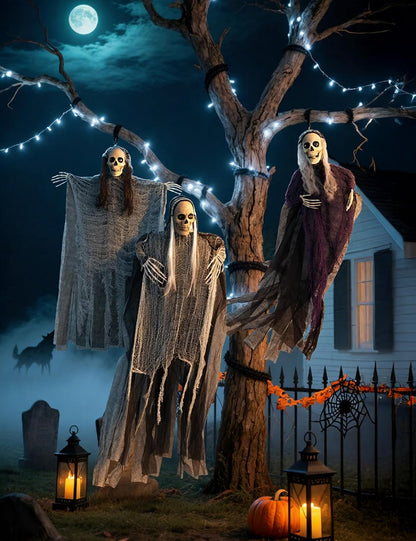 3 Pack Hanging Halloween Skeleton Ghosts Decor - Grim Reapers Flying Ghost with Adjustable Arms for Haunted House Prop Party Indoor Halloween Decorations Outdoor