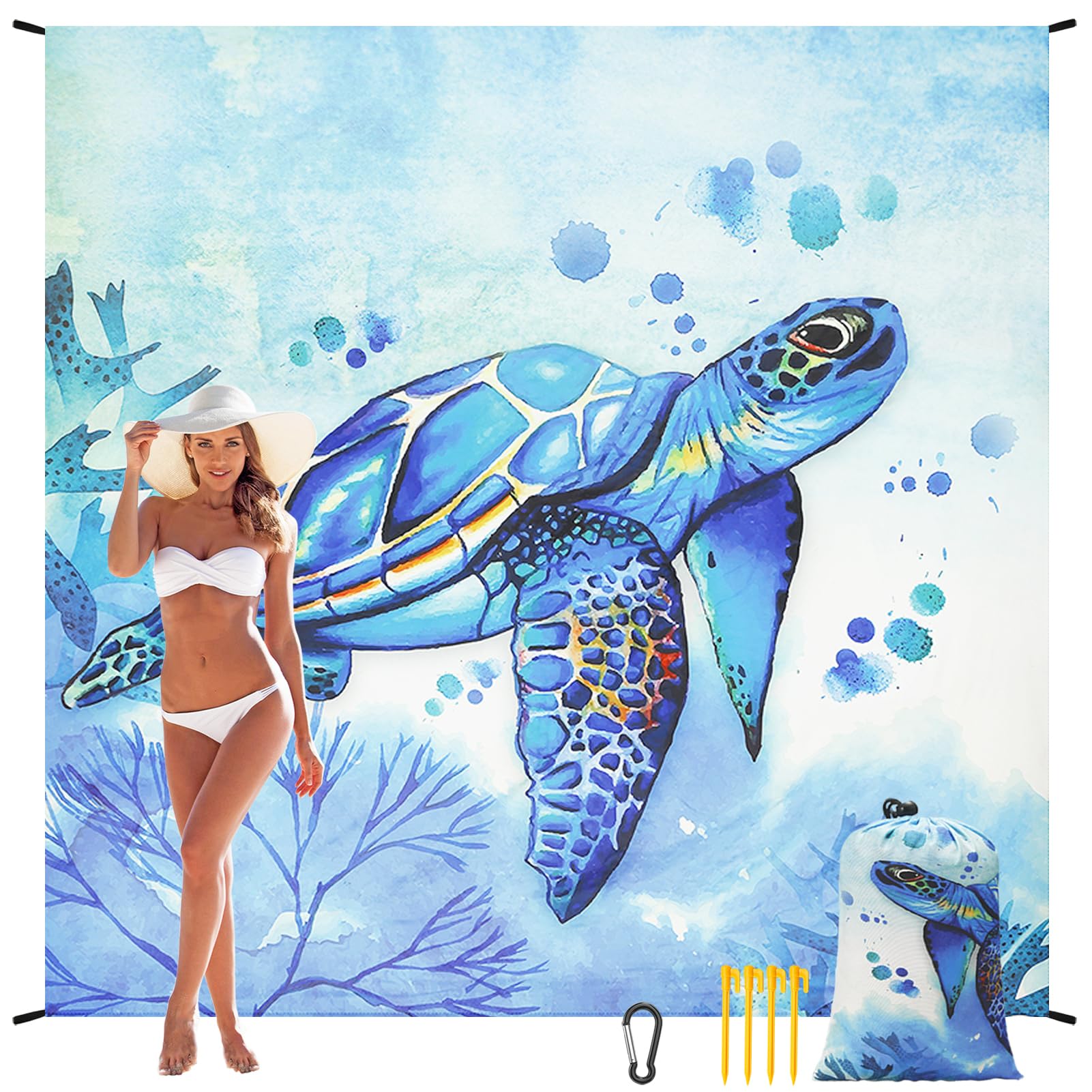 Beach Blanket Waterproof Sandproof Beach Mat 79" X 83" /10'x9'for 2-8 Adults Quick Drying Outdoor Picnic Mat Beach Accessories for Travel, Camping, Hiking