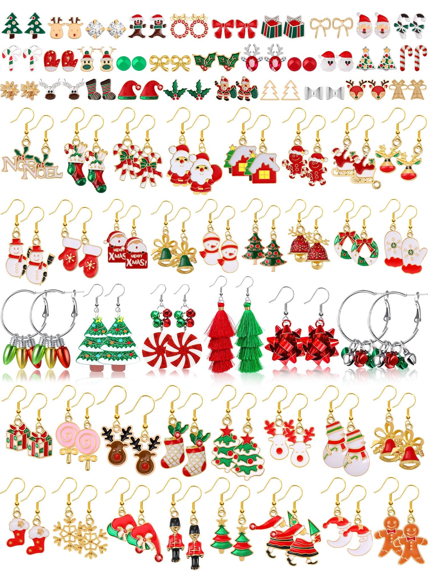 23 Pairs Christmas Earrings for Women Xmas Holiday Dangle Earrings Christmas Stud Tree Snowflake Bow Bells Light Earrings Bulk Cute Christmas Party Jewelry Gifts