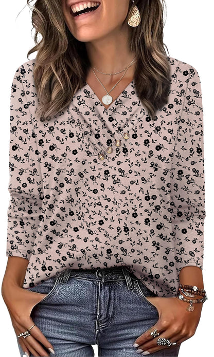 WIHOLL Long Sleeve Shirts for Women Fall Outfits V Neck T Shirts Button Down Tunic Tops Fashion Clothing