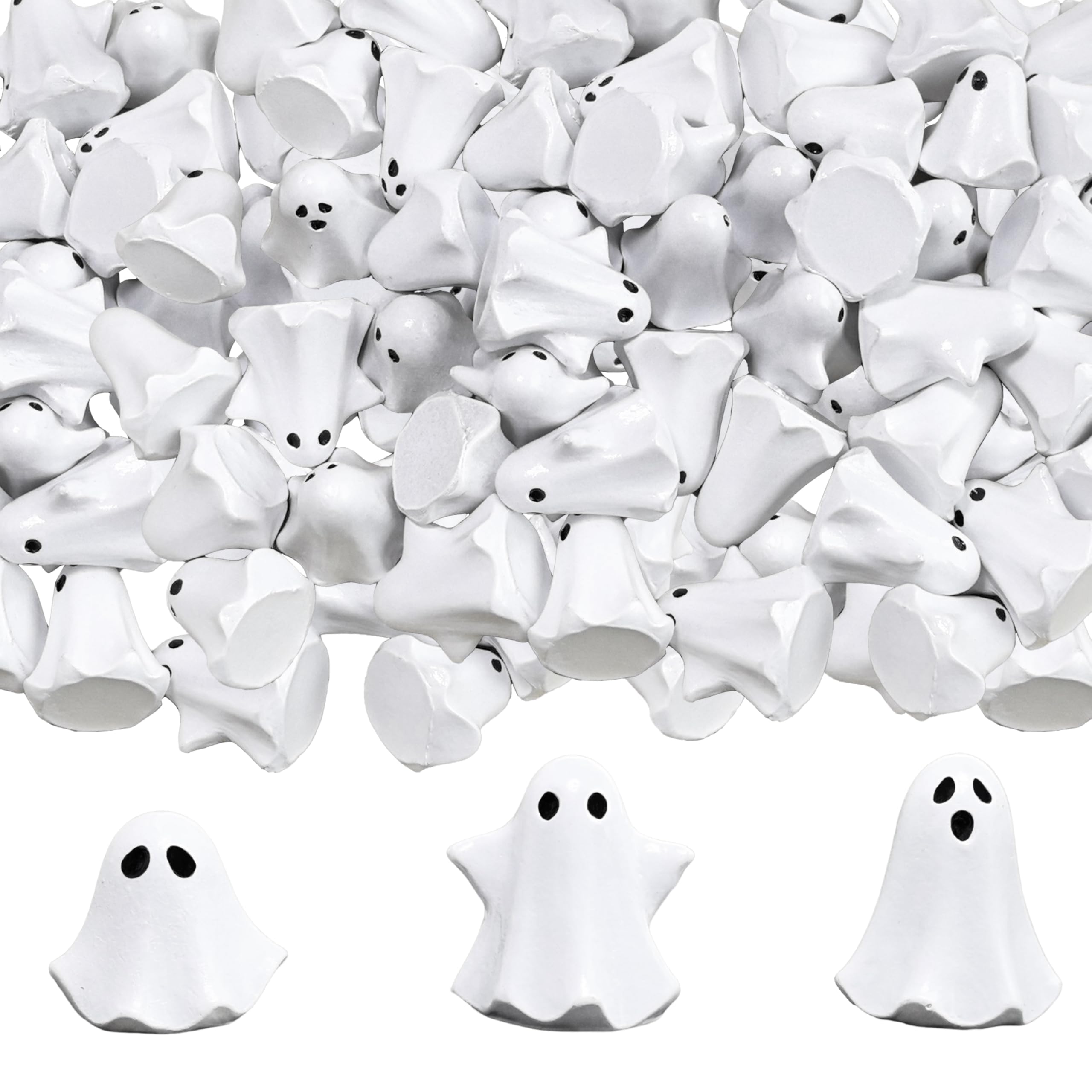 Resin Small White Ghost Figurines, 3PCS Ghosts with Witch Hats, Cute Ghost Statue for Spooky Halloween Decor, for Indoor Halloween Party Tabletop Home Shelf Decoration