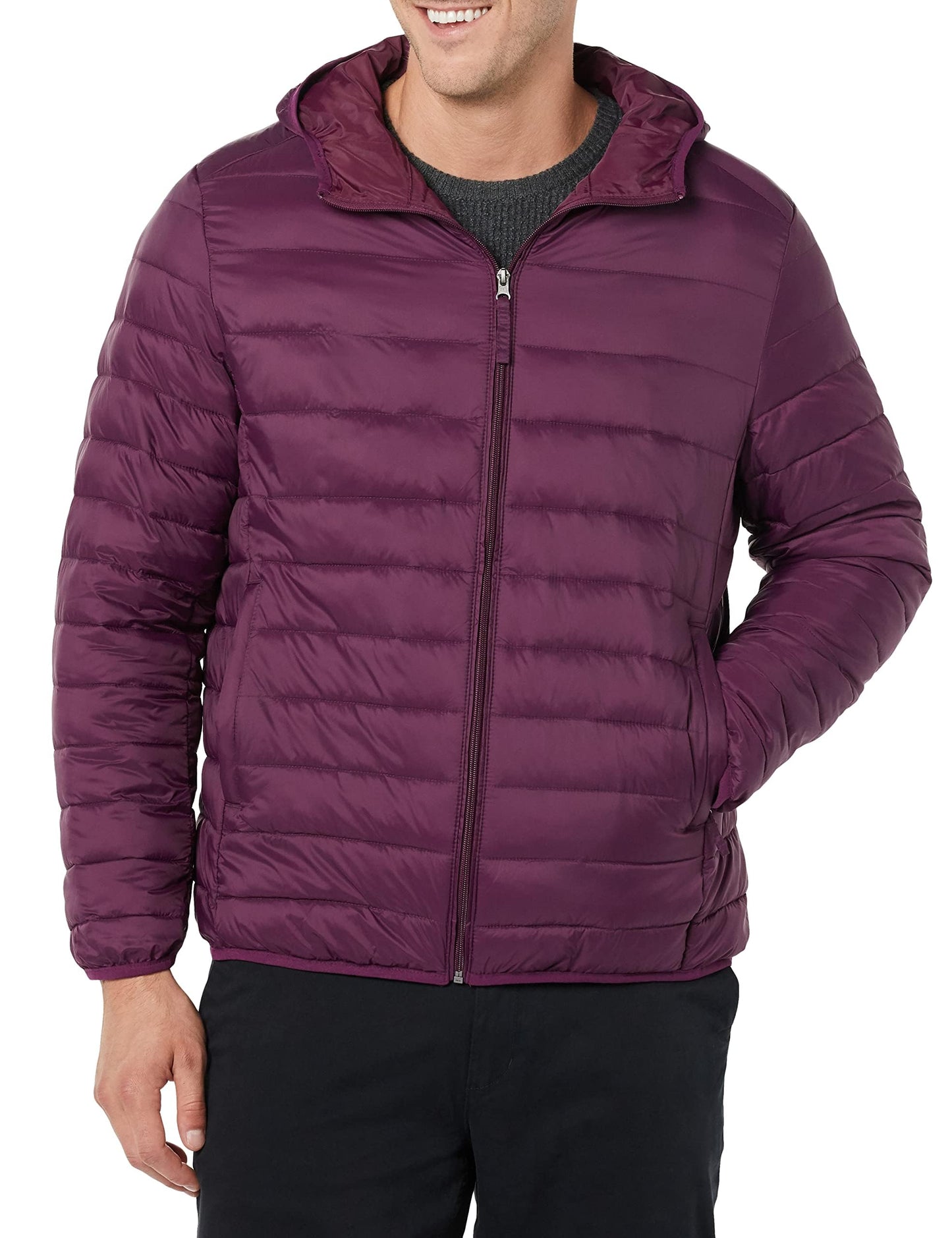 Amazon Essentials Men's Lightweight Water-Resistant Packable Hooded Puffer Jacket