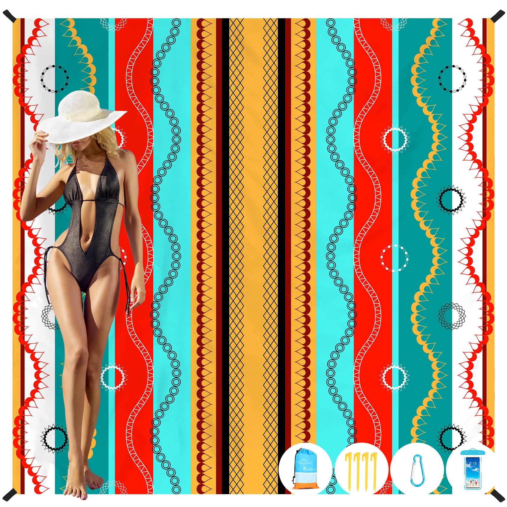 Beach Blanket Oversized Extra Large 78" X 81",Waterproof Sandproof Beach Blanket 1-7 Adults Lightweight Durable for Travel Camping Hiking Picnic