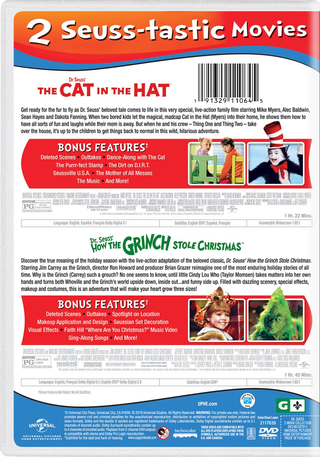 Dr. Seuss' The Cat in the Hat / Dr. Seuss' How the Grinch Stole Christmas 2-Movie Collection [DVD]