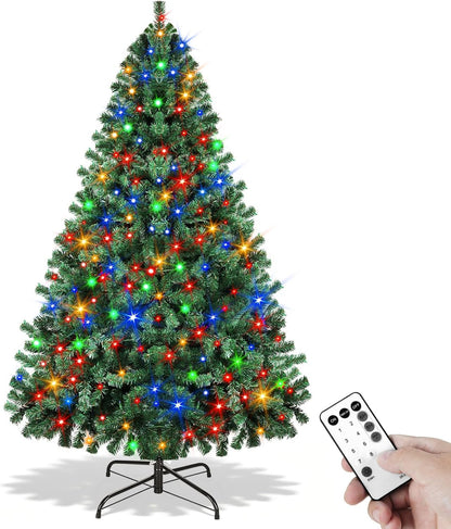 Prelit Christmas Tree 6ft with Remote Control, 8 Light-Modes Artificial Christmas Trees with Lights, Xmas Tree with 1000 Thick Branch Tips & 250 Lights, Easy Assembly Holiday Décor for Home