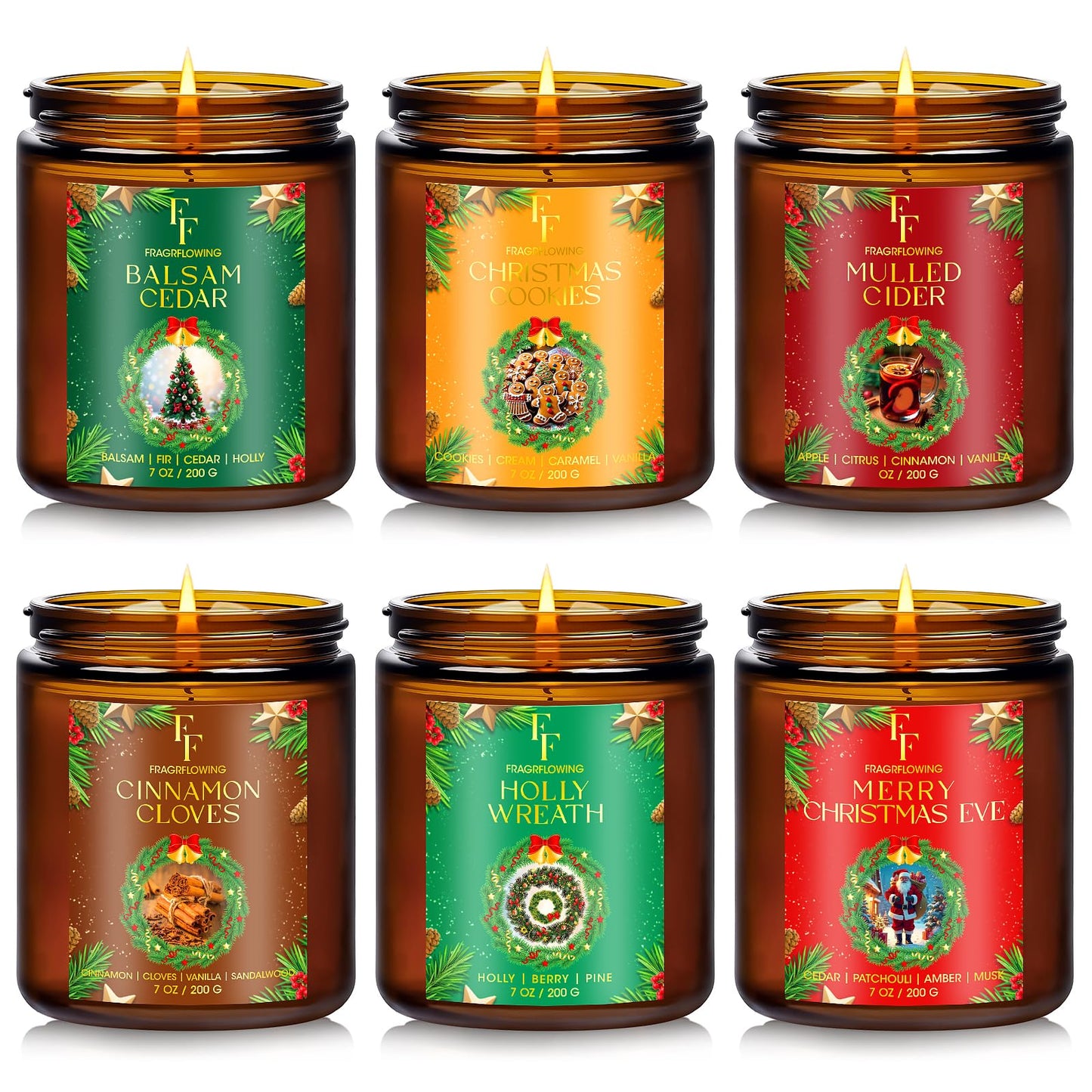 Christmas Candles Set, Scented Candles for Home, 4 Pack Holiday Natural Soy Candles, Christmas Gifts for Women Men, Festival Fragrance of Balsam Cedar/Cookies/Mulled Cider/Cinnamon