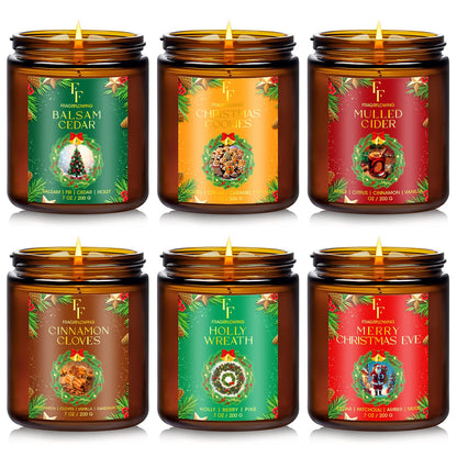 Christmas Candles Set, Scented Candles for Home, 4 Pack Holiday Natural Soy Candles, Christmas Gifts for Women Men, Festival Fragrance of Balsam Cedar/Cookies/Mulled Cider/Cinnamon