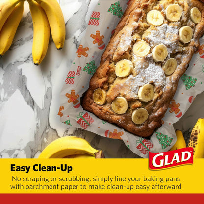 Glad Holly Jolly Printed Parchment Paper Roll – Holiday Design Parchment Paper; Baking Parchment for Christmas Cookies, Holiday Baking Paper, 25 Sq. Ft
