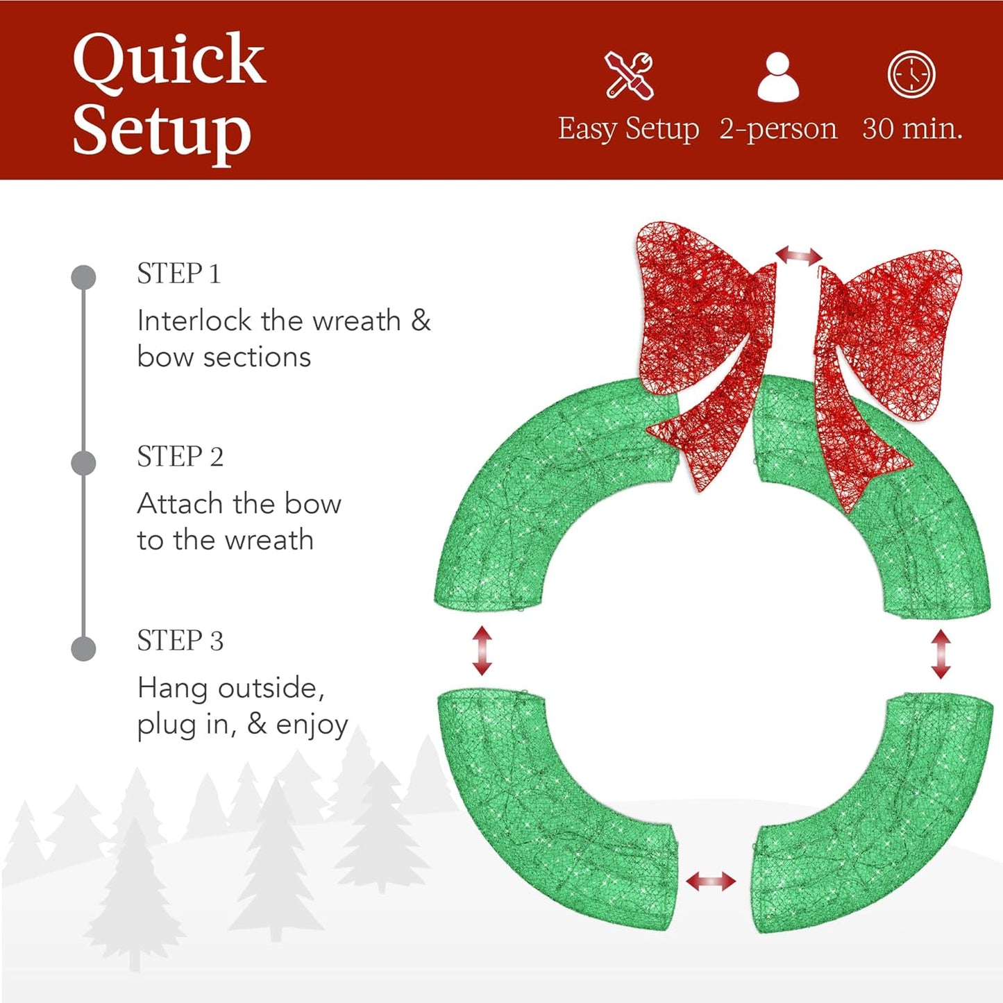 Best Choice Products 36in Pre-Lit Outdoor Christmas Wreath Decoration, LED Metal Holiday Decor for Home w/ 120 Lights, Bow - Green/Red