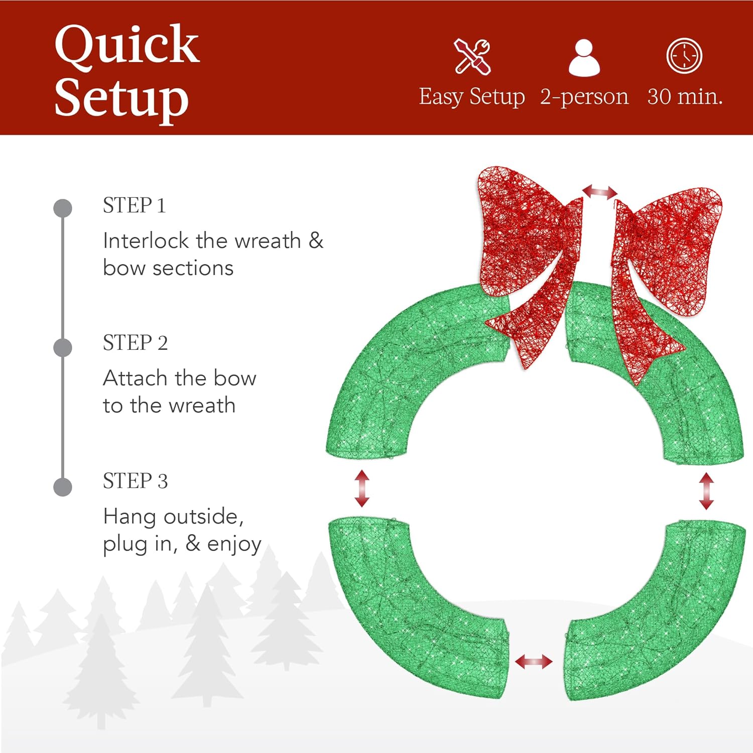 Best Choice Products 36in Pre-Lit Outdoor Christmas Wreath Decoration, LED Metal Holiday Decor for Home w/ 120 Lights, Bow - Green/Red