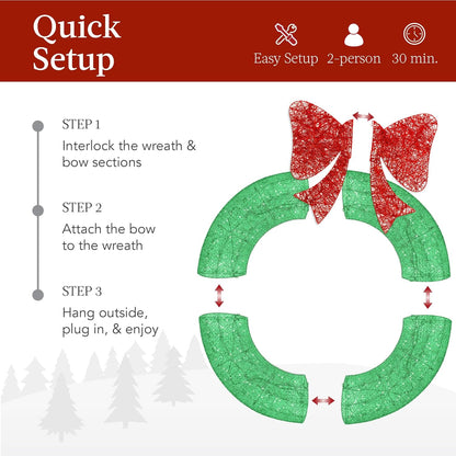 Best Choice Products 36in Pre-Lit Outdoor Christmas Wreath Decoration, LED Metal Holiday Decor for Home w/ 120 Lights, Bow - Green/Red
