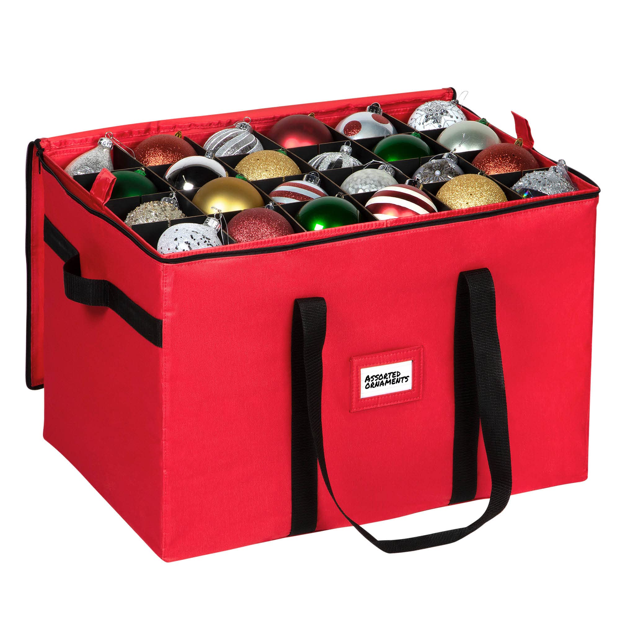 Christmas Ornament Storage Container,Box Stores Up to 128-3 inch ornaments, Adjustable Dividers, Large Organizer Bin to Protect and Store Holiday Décor - Black