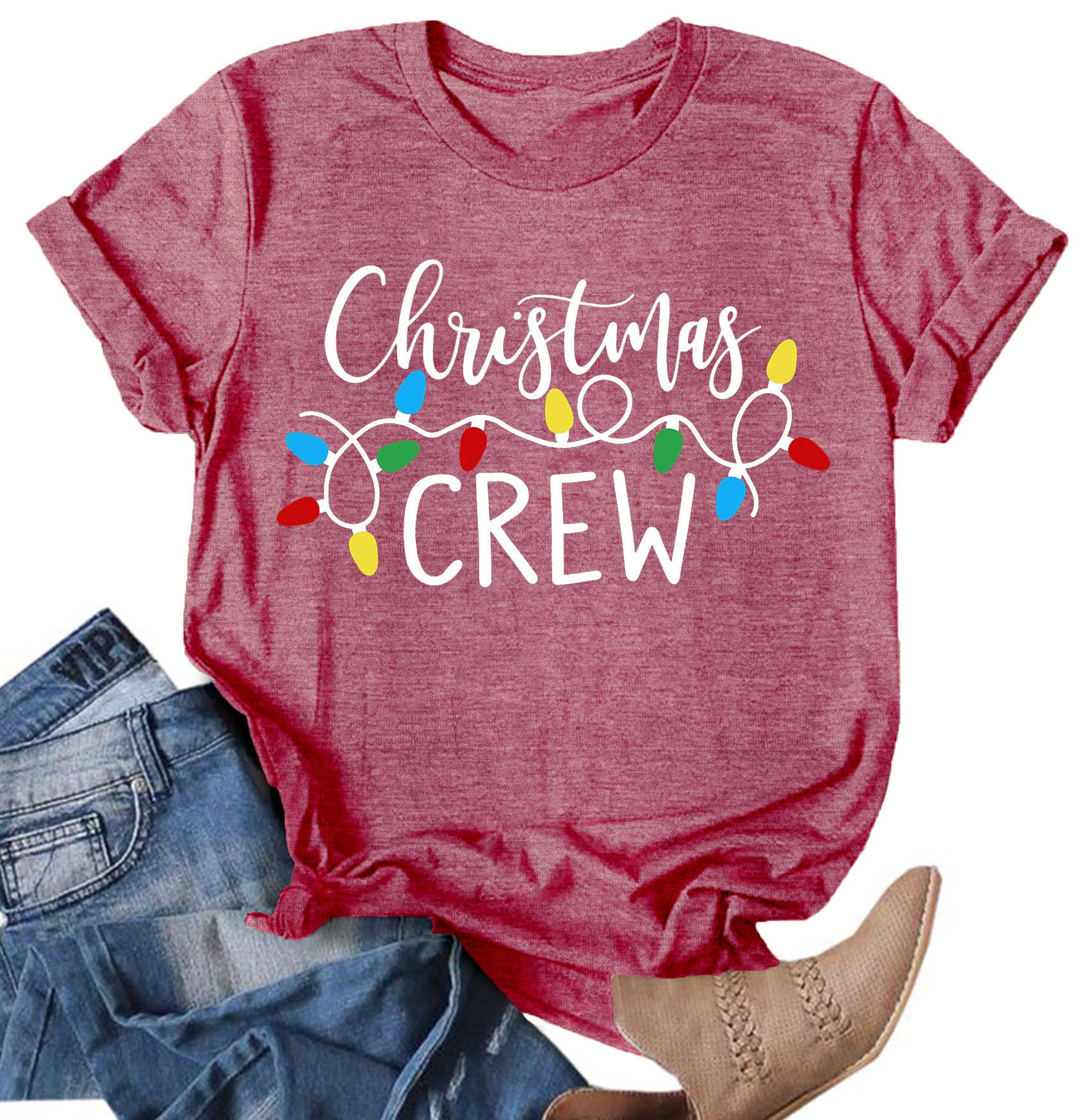 Christmas Shirts for Women:Merry Christmas T-Shirt Xmas Tree Casual Short Sleeve Tee Tops