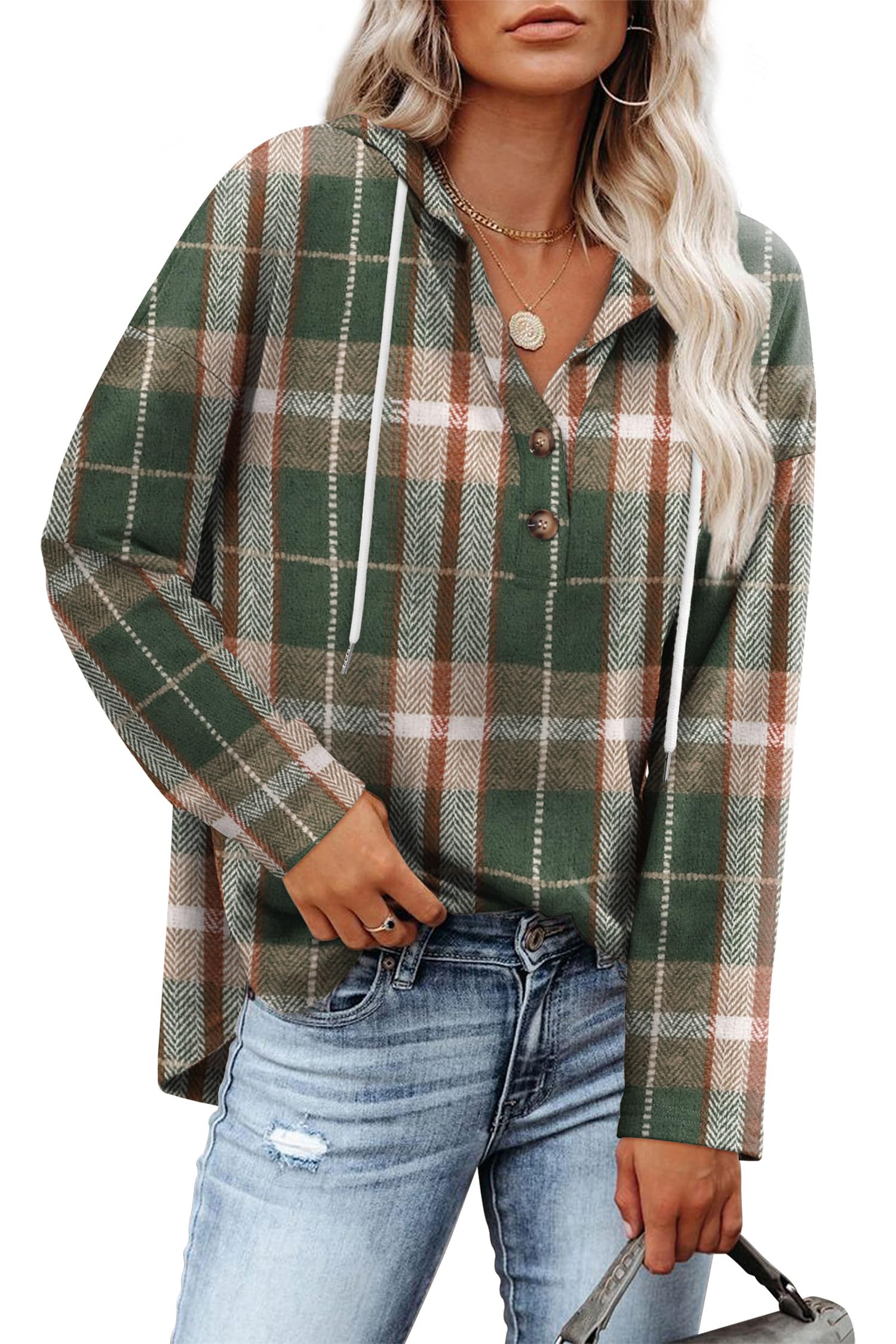RUMIA Womens Tops V Neck Button Sweatshirt for Women Pullover Long SLeeve Shirts Fall Outfits 2025 Loose Fit S-3XL