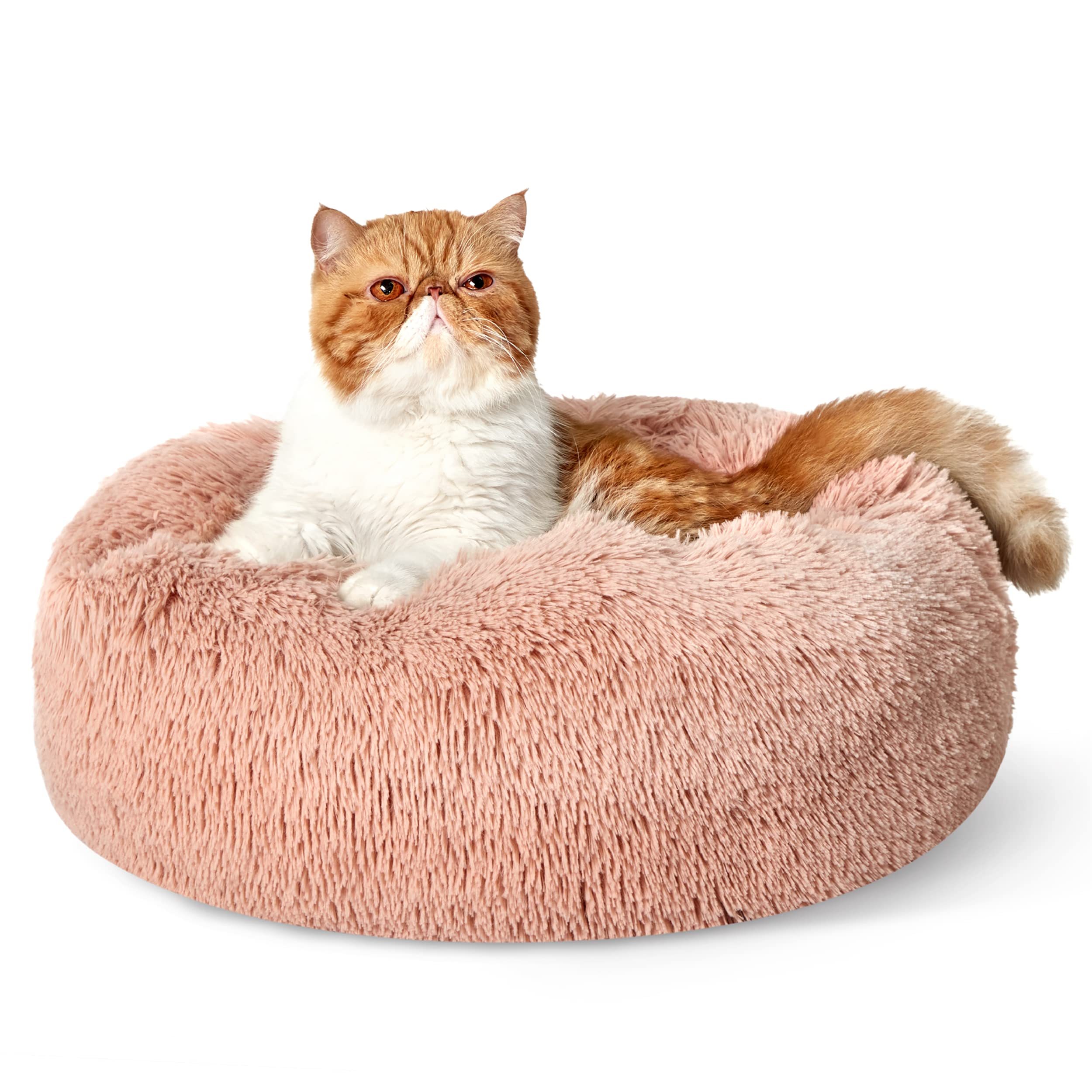 Bedsure Calming Dog Bed for Small Dogs - Donut Washable Small Pet Bed, 23 inches Anti-Slip Round Fluffy Plush Faux Fur Large Cat Bed, Fits up to 25 lbs Pets, Camel