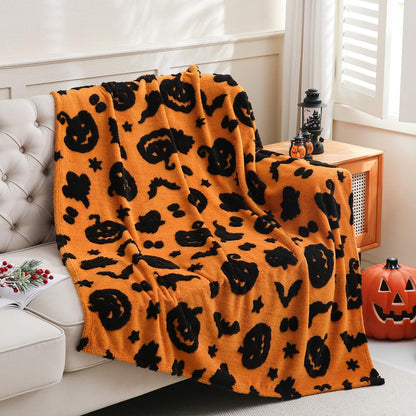 SOCHOW Halloween Jacquard Throw Blanket, Fuzzy Soft Cozy Warm Pumpkin Ghost Fall Decor Holiday Blanket for Couch, Sofa and Bed, 50 x 60 Inches, Orange/Black