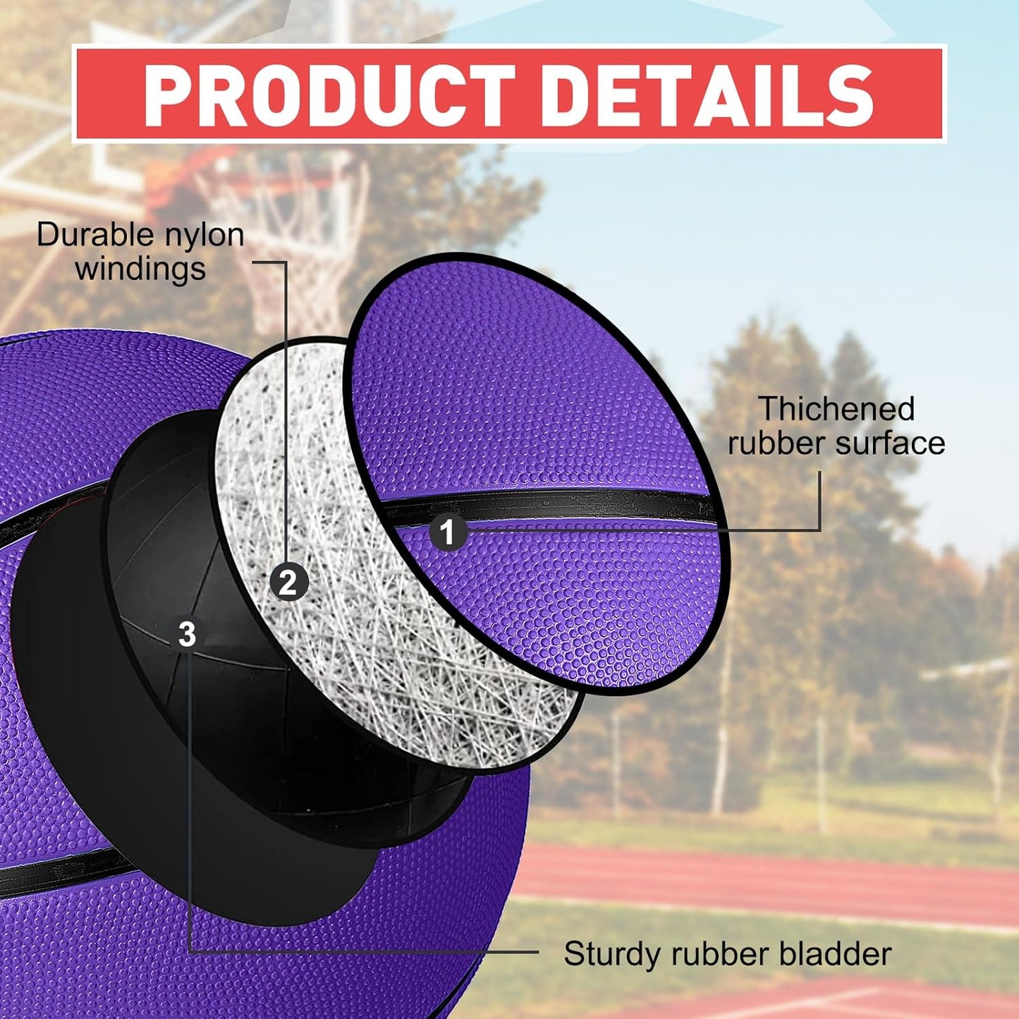 Libima 4 Pcs Rubber Basketball with Pump Official Indoor Outdoor Basketball Sport Gift for Game Practice Training Kids Teens Adults Streetbballs