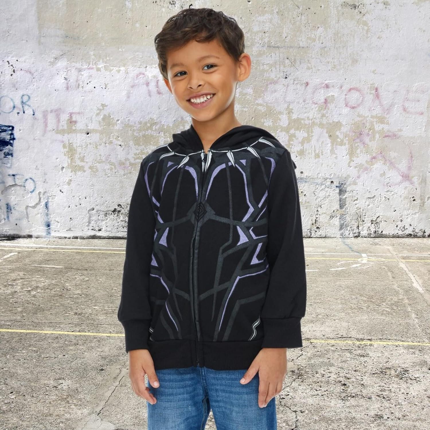 Marvel Avengers Black Panther Cosplay Fleece Zip Up Pullover Hoodie Toddler to Little Kid