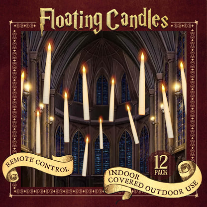 Halloween Decorations - Floating Candles with Wand - 12 Pcs Magic Flickering Warm Light Flameless Floating LED Candle Christmas Decor - Stocking Stuffers for Indoor Classroom Bedroom Party
