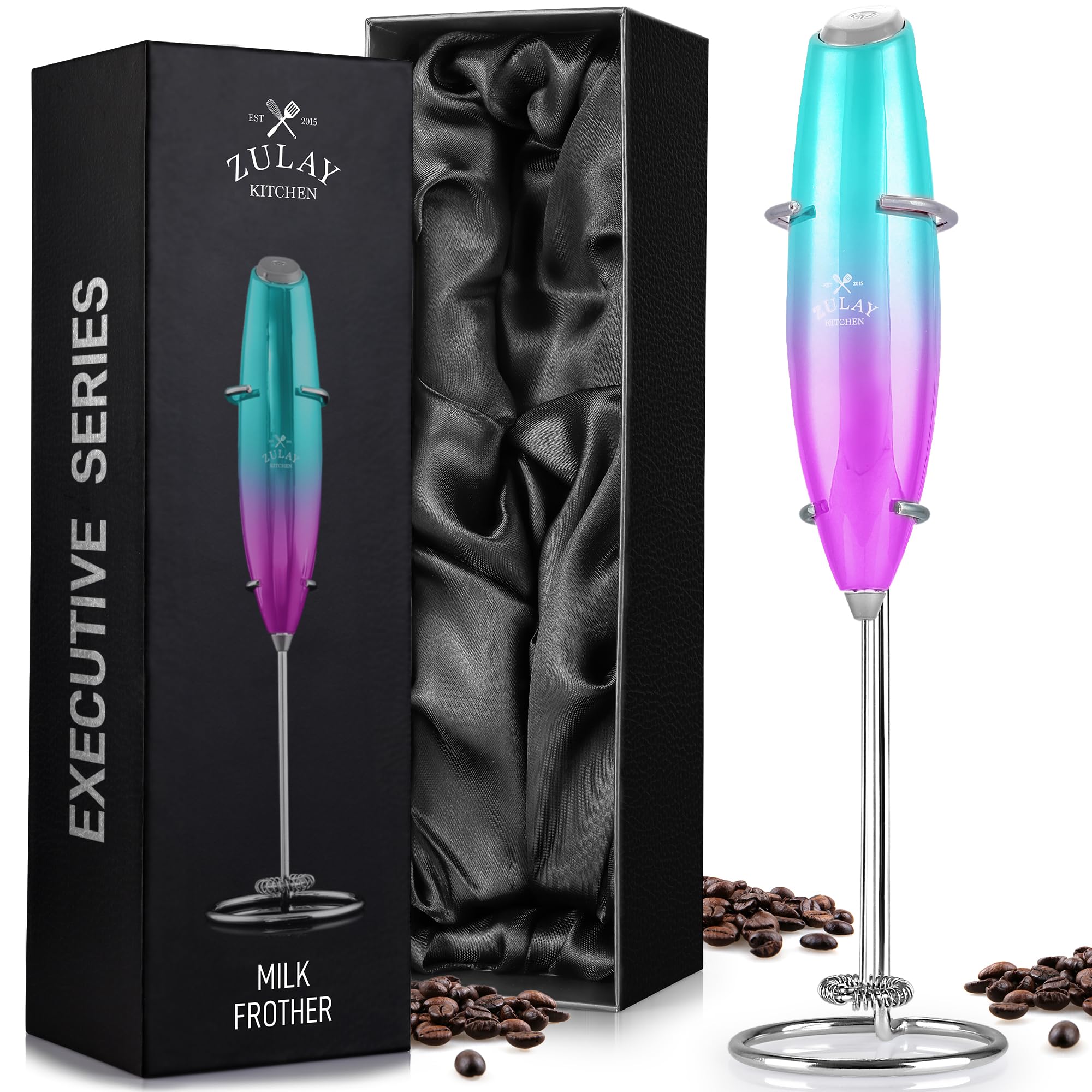 Zulay Kitchen Powerful Milk Frother Wand With 2 Duracell Batteries - Ultra Fast Handheld Drink Mixer - Electric Whisk Foam Maker for Coffee, Lattes, Cappuccino, Matcha, Hot Chocolate & Creamer - Black