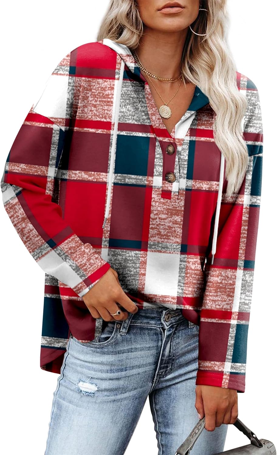 RUMIA Womens Tops V Neck Button Sweatshirt for Women Pullover Long SLeeve Shirts Fall Outfits 2025 Loose Fit S-3XL