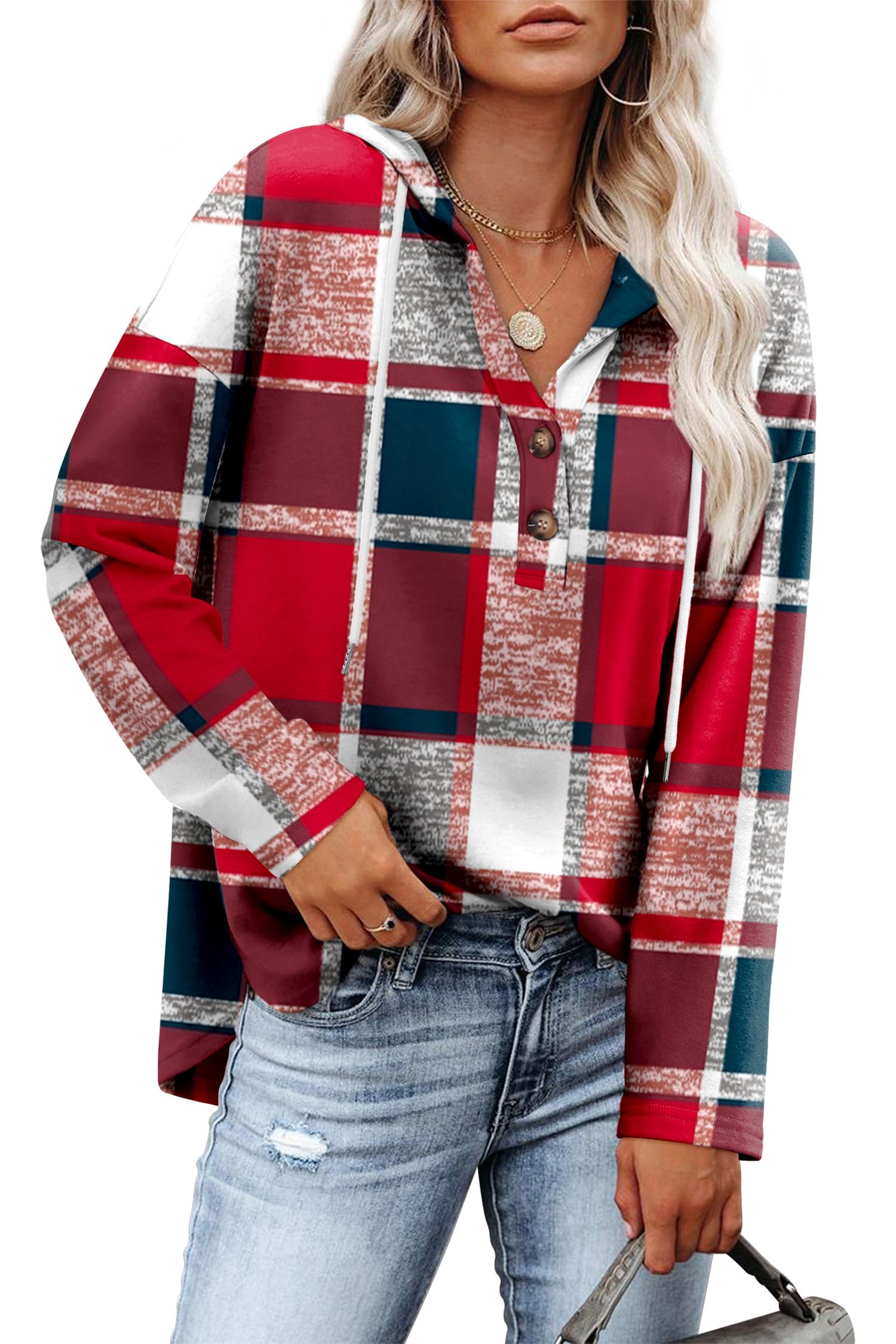 RUMIA Womens Tops V Neck Button Sweatshirt for Women Pullover Long SLeeve Shirts Fall Outfits 2025 Loose Fit S-3XL