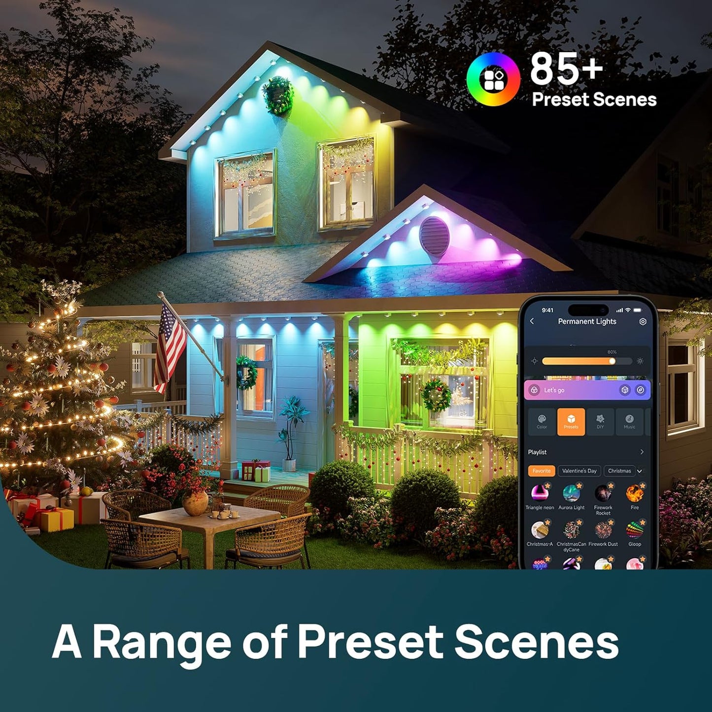 Linkind Permanent Outdoor Lights HP5,Smart AI RGBTW 100ft Christmas Lights, 85 Scenes Modes for Daily Holiday Christmas Decorations,IP67 Waterproof, Compatible with Alexa,Google Assistant