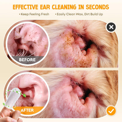 NEENCE Ear Finger Wipes for Dogs & Cats,Dog Ear Cleaner Finger Wipes, Soothing Cleansing Deodorizing Ear Care Wipes for Cat and Dog, Effectively Remove Ear Wax for Dogs & Cats(60 Pcs, Unscented)