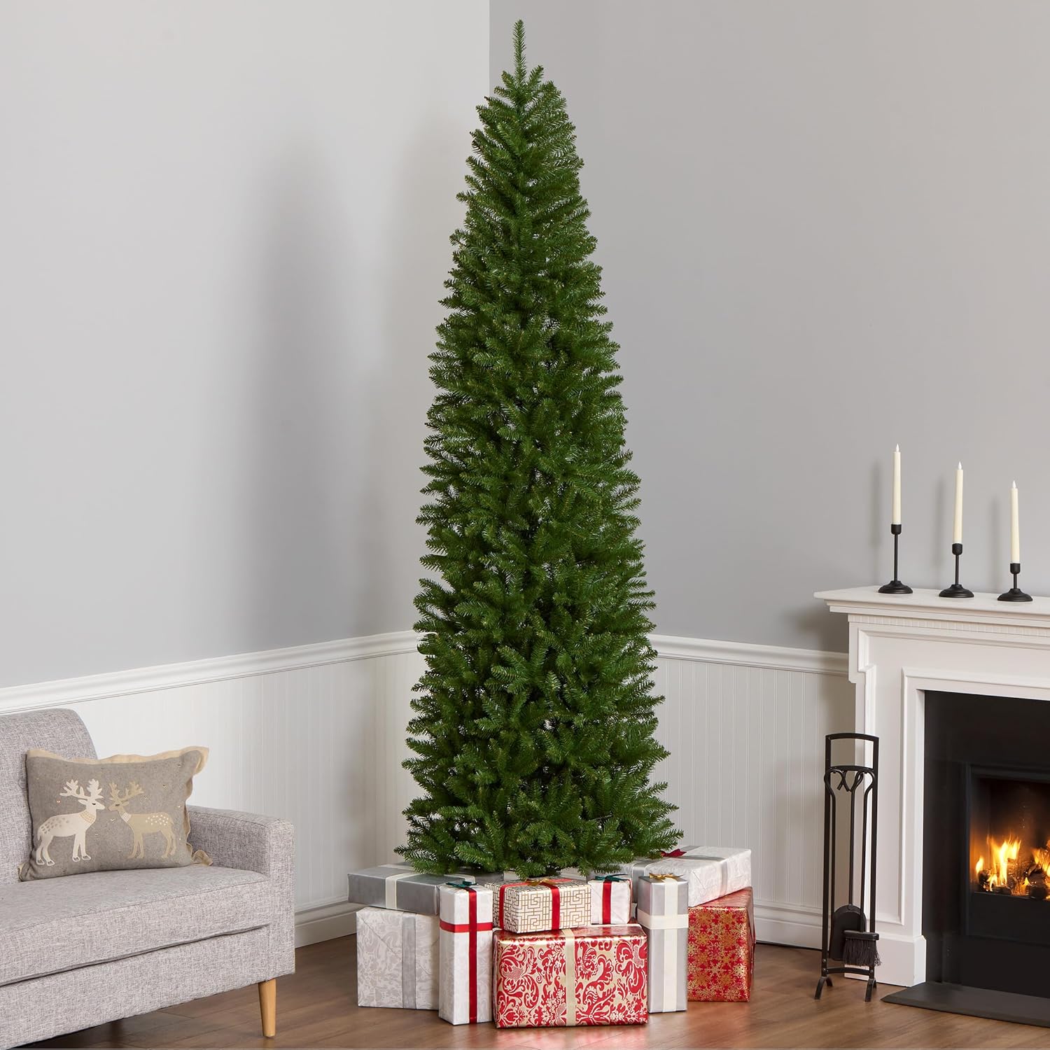 National Tree Company 9 ft Unlit Kingswood Fir Slim Artificial Christmas Tree, 1,443 Tips, Includes Stand, Green
