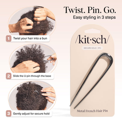 Kitsch Metal French Hair Pin for Women - Elegant Hair Accessories, Ideal for Buns & French Twist, Designed for a Secure, Comfortable Fit | Ideal Gifts for Women - Hematite