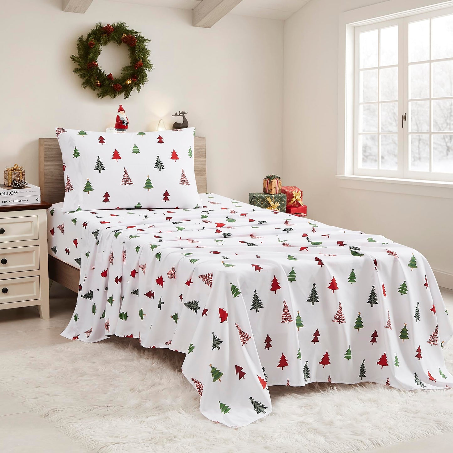 Christmas Sheets King Size with Built‑in Sheet Straps – Cozy Christmas Bedding for Holiday Cheer & Winter Dreams – Soft, Snug Sleep for Seasonal Celebrations, Polar Bear & Reindeer