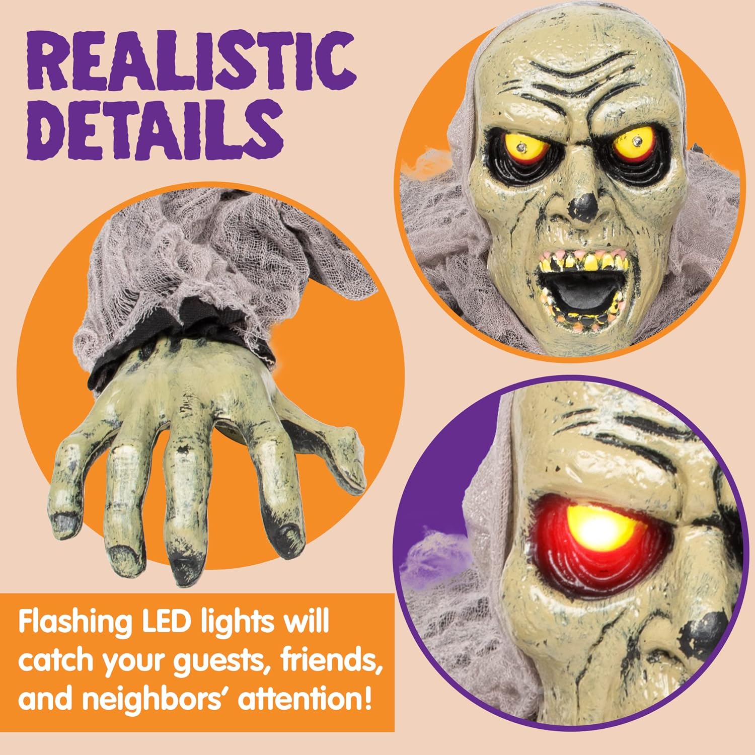 JOYIN Zombie Halloween Decoration Outdoor Groundbreaker with Sound and Flashing Eyes, Scary Halloween Graveyard Decor for Yard Garden, Outside Lawn Haunted House Prop