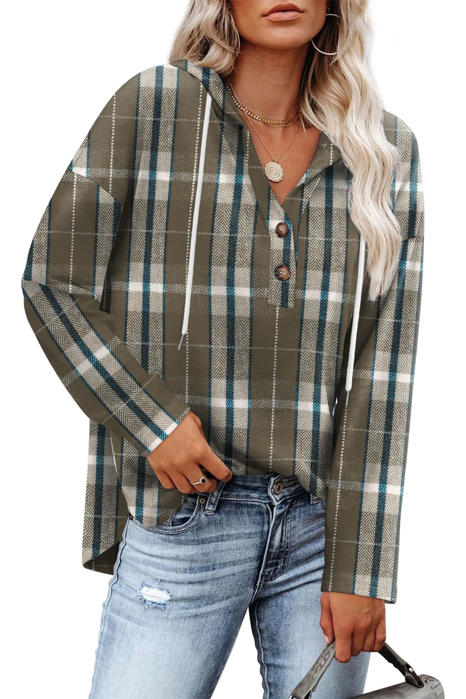 RUMIA Womens Tops V Neck Button Sweatshirt for Women Pullover Long SLeeve Shirts Fall Outfits 2025 Loose Fit S-3XL