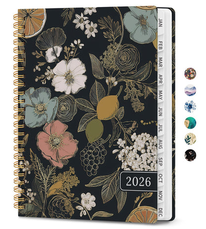 Hardcover 2026 Planner, Weekly and Monthly Calendar, Jan - Dec 2026 Planner Book with Tabs for Women, Inner Pocket, Spiral Bound, Perfect for Office/Home/School Supplies, Petals, A5, 6.3" x 8.5"