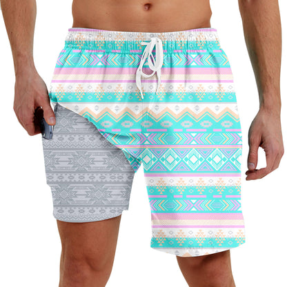 Men Swim Trunks with Compression Liner Men's 2 in 1 Bathing Suits 7 Inch Hawaiian Board Shorts