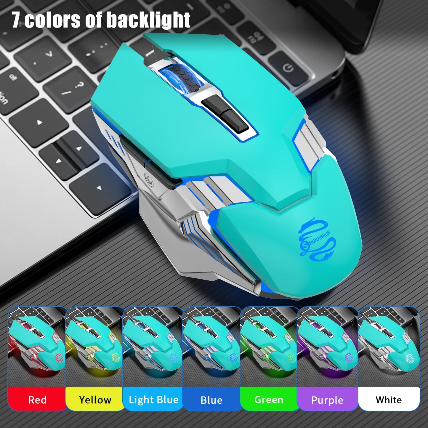 Bluetooth Gaming Mouse, RGB Rechargeable USB Wireless Mouse, Quiet Click, LED Backlit, Ergonomic, with Side Button, 6 Button, DPI Adjustable, Computer Mice for Laptop PC MacBook Chromebook - Grey