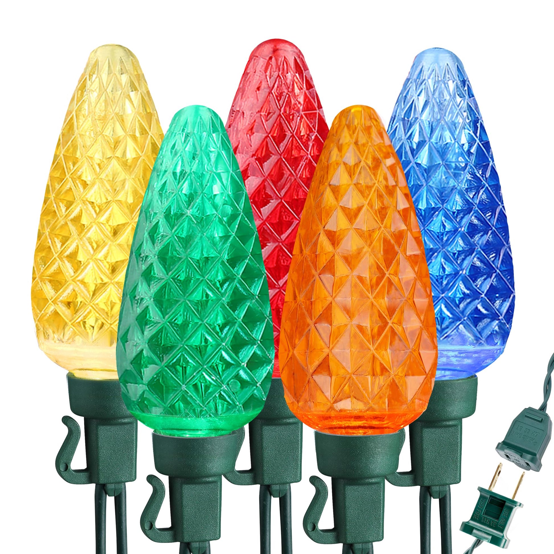 Brizled C9 Christmas Lights Cool White 16FT 25 LED 120V UL Certified Faceted Outdoor Christmas String Lights Connectable Xmas Tree Light for Tree, Holiday, House, Roof Decor