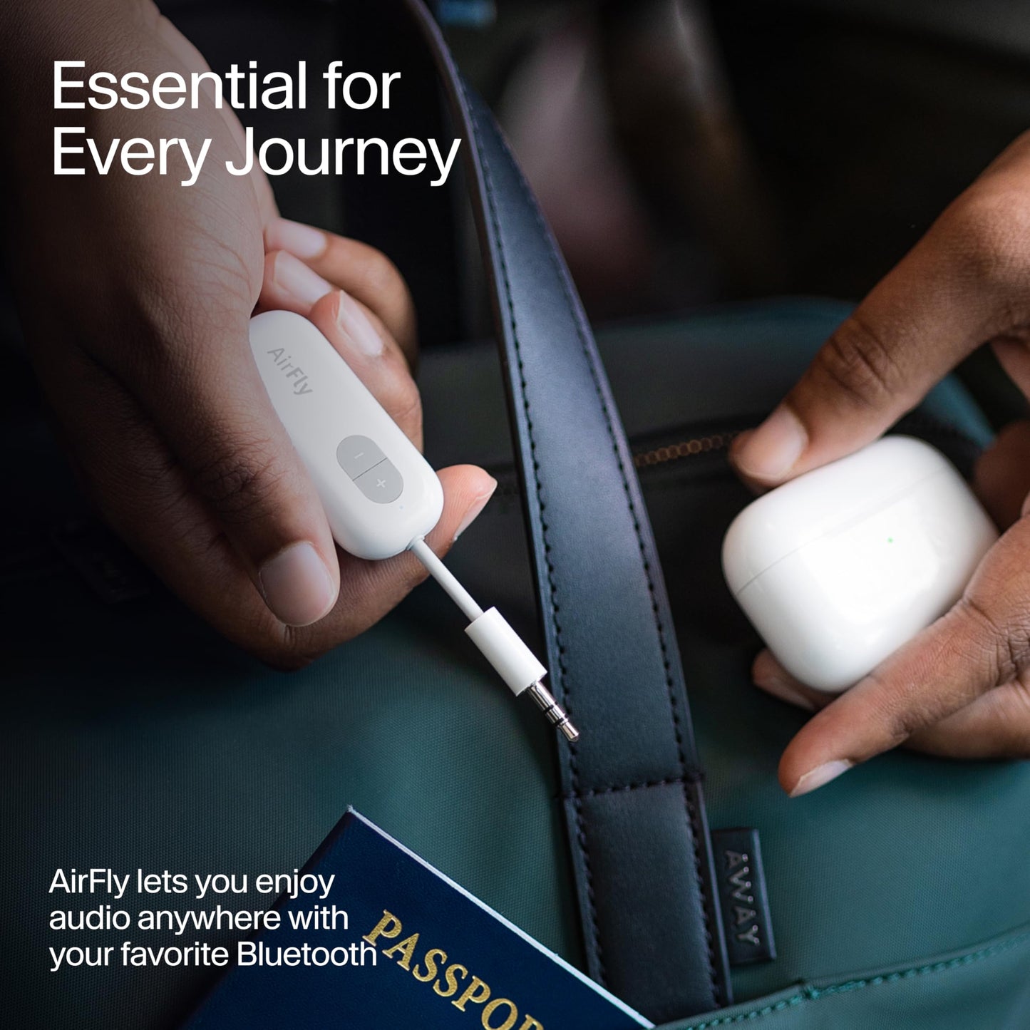 AirFly Pro 2 Deluxe – Bluetooth Adapter for Airplane, Pair 2 AirPods or Wireless Headphones – 3.5mm AUX Bluetooth Transmitter/Receiver for Cars, Boats, Treadmills, TVs – Airplane Travel Essentials