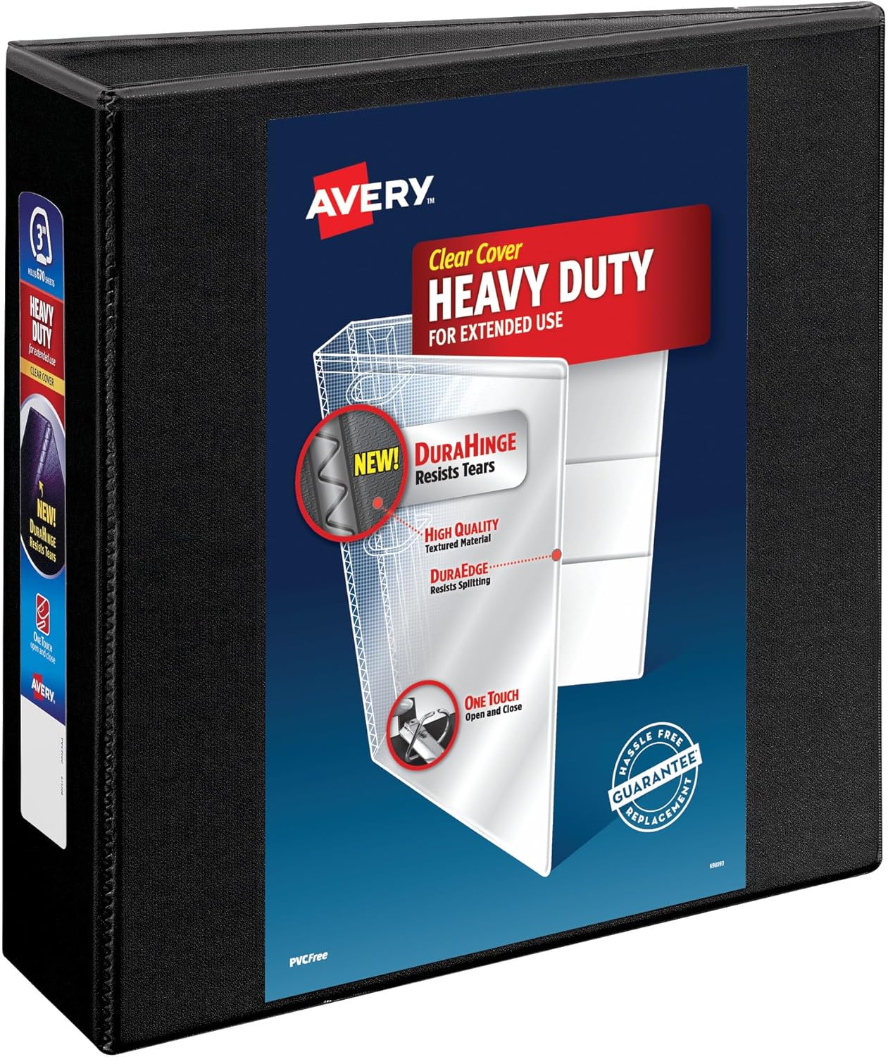 Avery Heavy-Duty 3 Inch Binders 3 Ring, View Binder, 1.5 Inch EZD Ring, Black, Sturdy (79693)