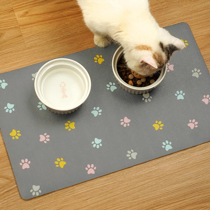 Absorbent Pet Feeding Mat for Food and Water No Stains Quick Dry Mat for Dog Cat Bowl, Dark Paw12x19 Inches
