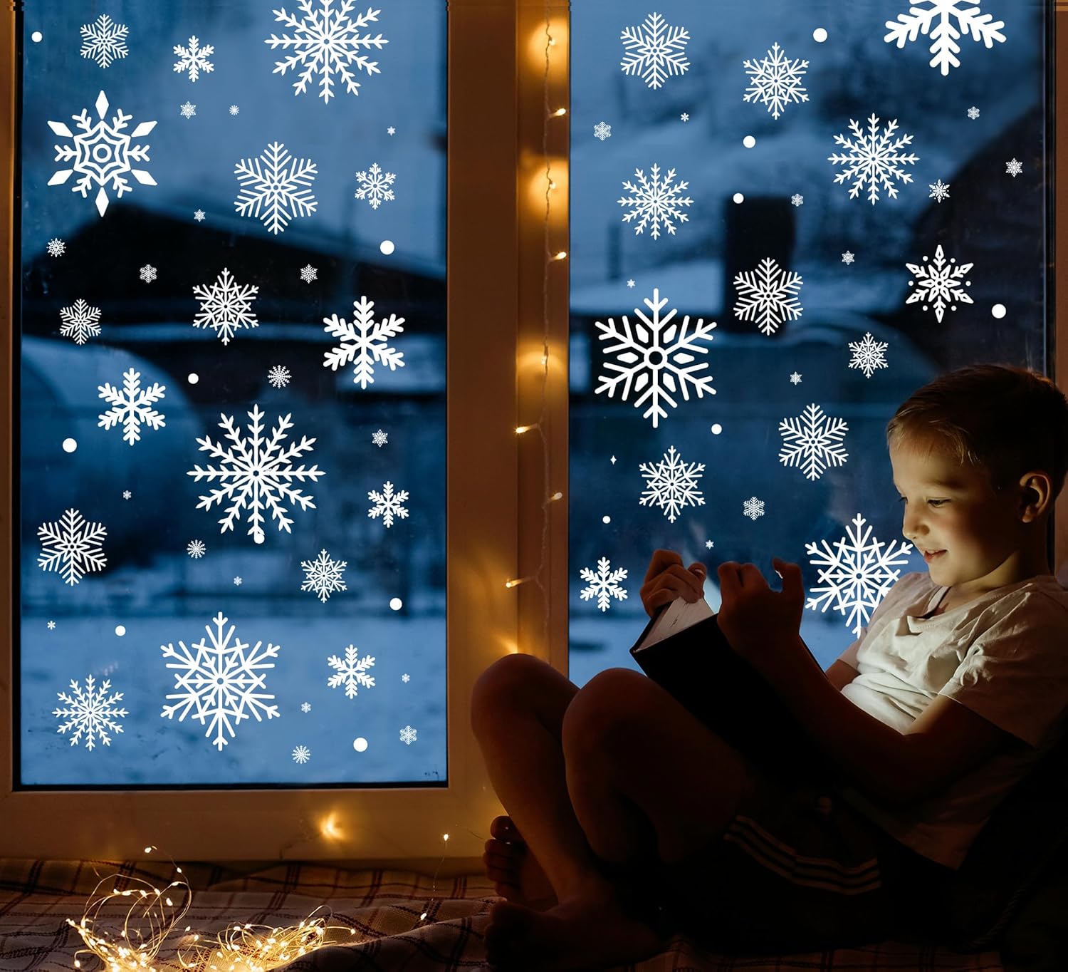 1000Pcs Snowflake Christmas Window Clings - Snowflake Christmas Window Decorations Stickers for Glass Windows Christmas Decorations Indoor Wtiner Holiday Office Bedroom Decor (10 Sheets)