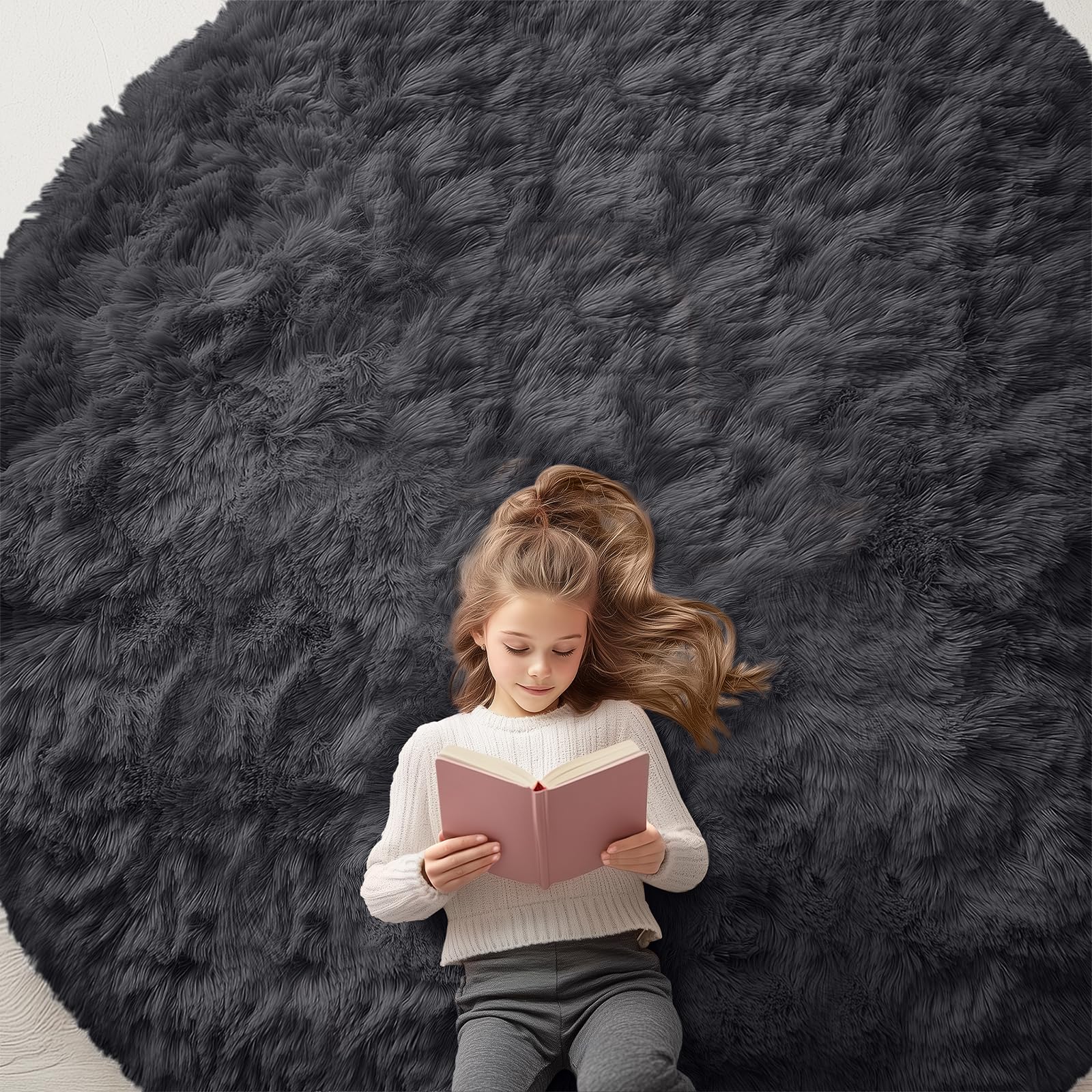 OLANLY Area Rugs for Living Room Bedroom, Machine Washable 4x5.9 ft Soft Fluffy Shaggy Bedside Rug, Indoor Floor Carpet for Kids Girls and Boys, Dorms, Nursery Rooms, Home Decor Aesthetic, Grey