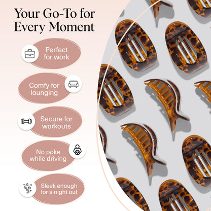 Kitsch Medium Flat Claw Clips for Women - Stylish Flat Hair Clips, Strong Hold for Thick & Fine Hair | Non-Slip for Secure, Comfortable All-Day Wear | Ideal Gifts for Women - Tortoise Design