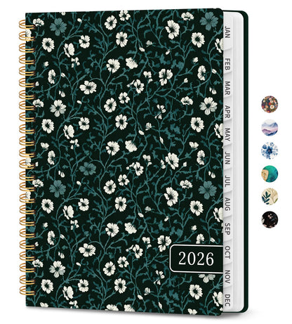 Hardcover 2026 Planner, Weekly and Monthly Calendar, Jan - Dec 2026 Planner Book with Tabs for Women, Inner Pocket, Spiral Bound, Perfect for Office/Home/School Supplies, Petals, A5, 6.3" x 8.5"
